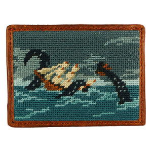 Shipwreck Needlepoint Credit Card Wallet in Blue by Parlour  - 1