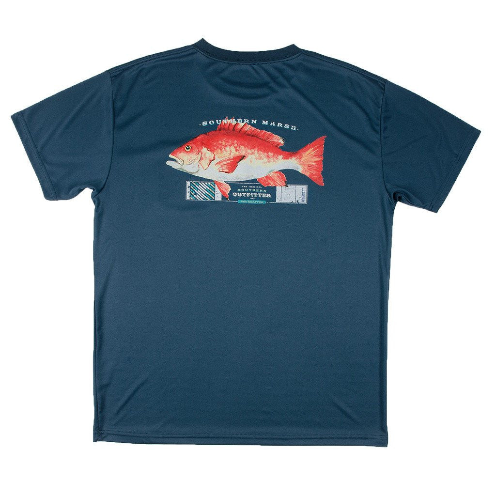 Southern Marsh FieldTec Short Sleeve Snapper Tee in Slate with Aquamarine