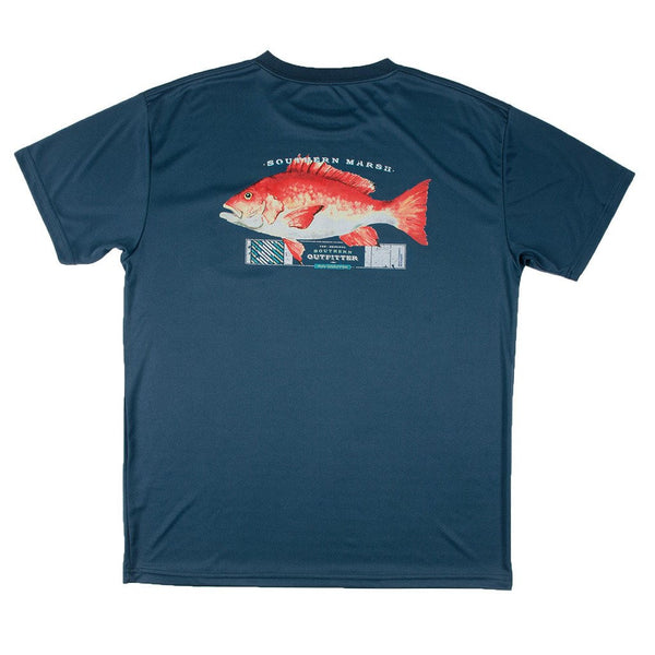 Southern Marsh FieldTec Short Sleeve Snapper Tee in Slate with Aquamarine