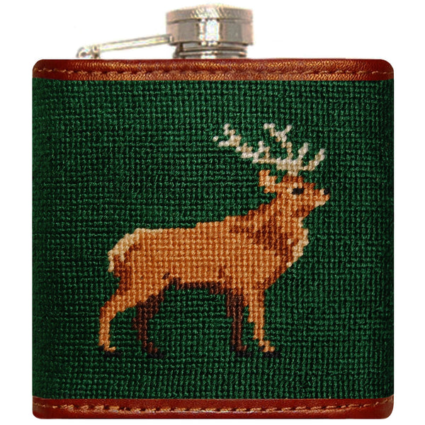 Stag Needlepoint Flask in Green  