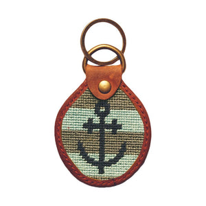 Striped Anchor Needlepoint Key Fob in Blue and Grey by Parlour