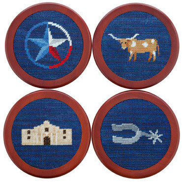 Texas Life Needlepoint Coasters in Classic Navy