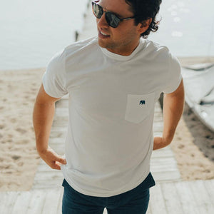 The Normal Brand Circle Back Short Sleeve Pocket Tee in White & Atlantic