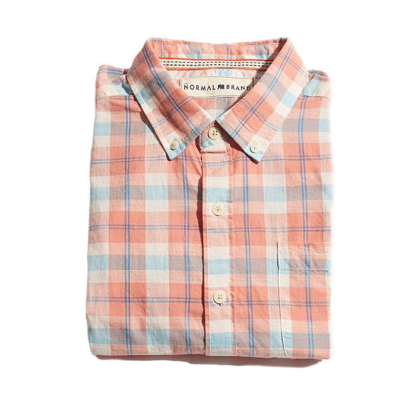 The Normal Brand Louis Plaid Weave Slub Button Down in Sunrise