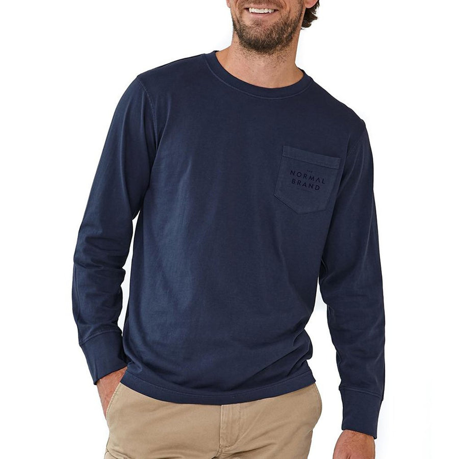 The Normal Brand Long Sleeve Vintage Bear T in Navy