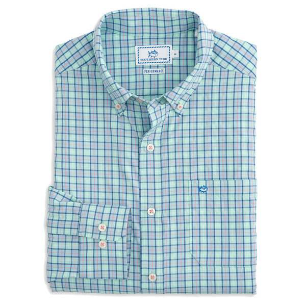 Tortuga Plaid Intercoastal Performance Shirt in Offshore Green by Southern Tide  - 1