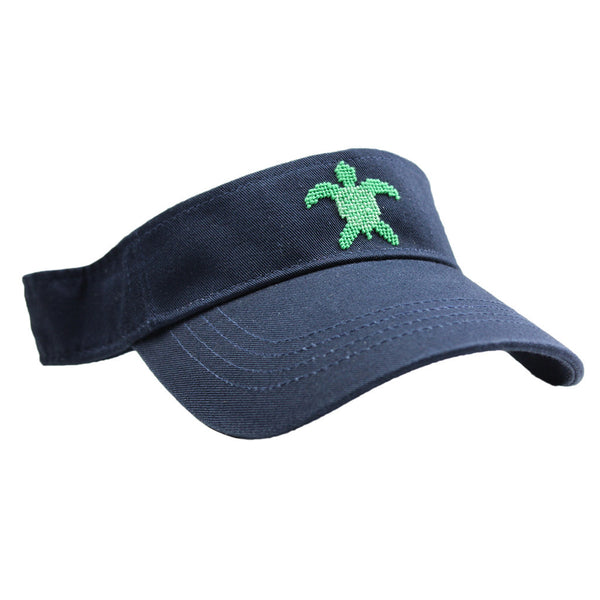 Turtle Needlepoint Visor in Navy   