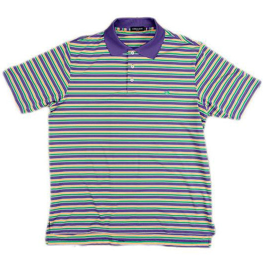 Bermuda Performance Warwick Stripe Polo in Purple-Green-Gold by Southern Marsh