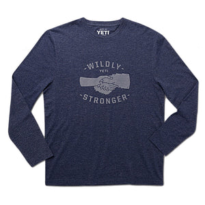 Wildly Stronger Handshake Long Sleeve Tee in Heather Navy   - 1