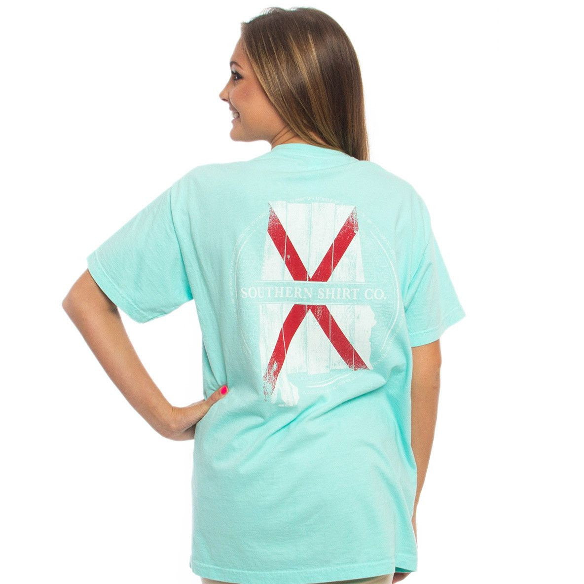 Alabama Wooden State Tee Shirt in Ocean Blue    - 2
