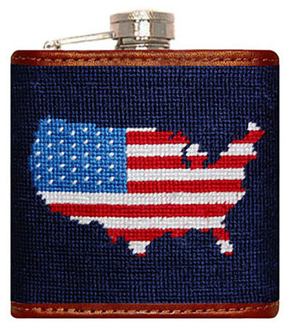 Americana Needlepoint Flask in Navy   