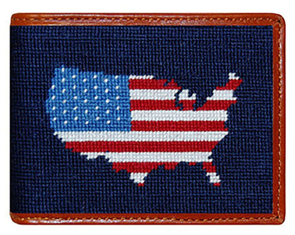 Americana Needlepoint Wallet in Navy   