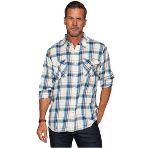 Chelsea Harley Flannel Long Sleeve Two Pocket Shirt in Blue/Natural   - 2