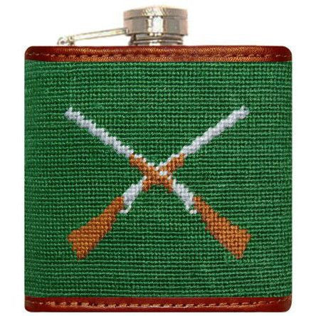 Crossed Shotguns Needlepoint Flask in Green  