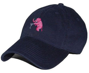 Elephant Martini Needlepoint Hat in Navy   