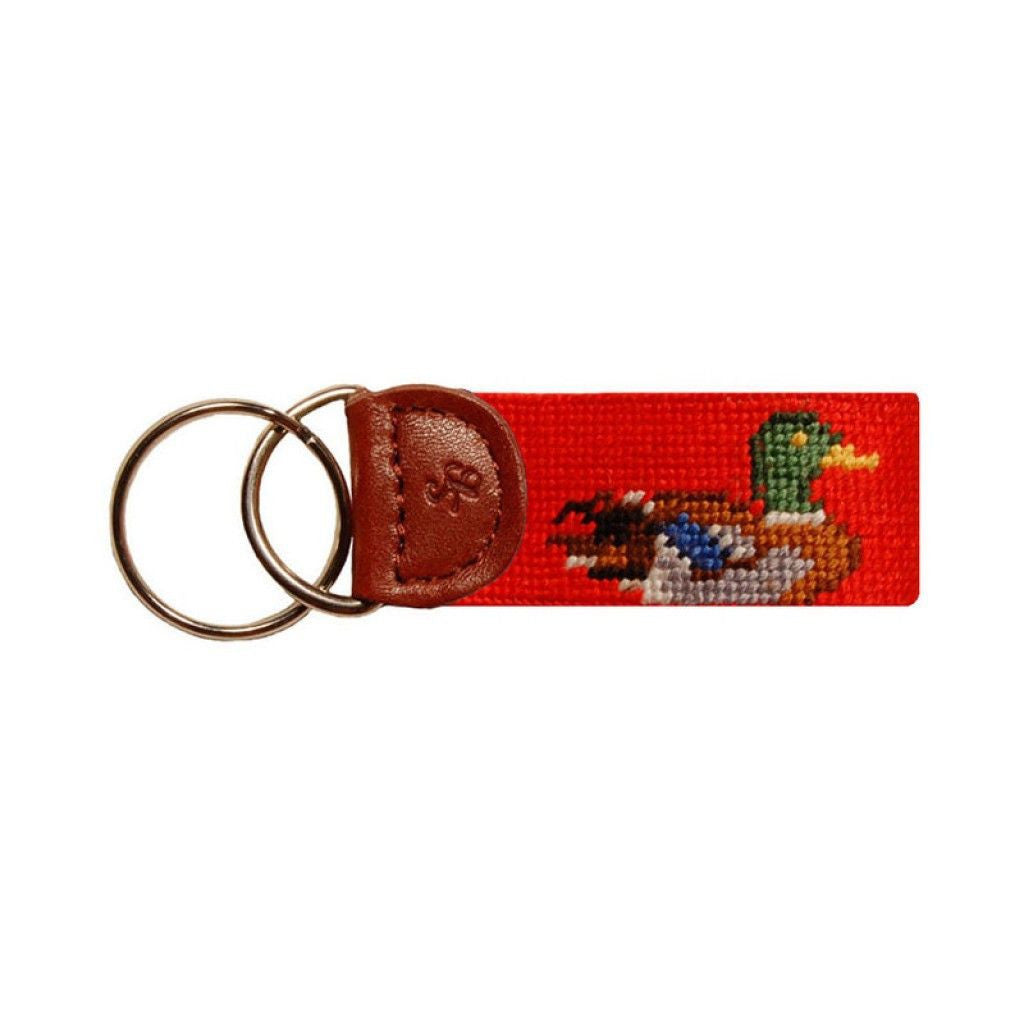 Ducks Needlepoint Key Fob in Orange   