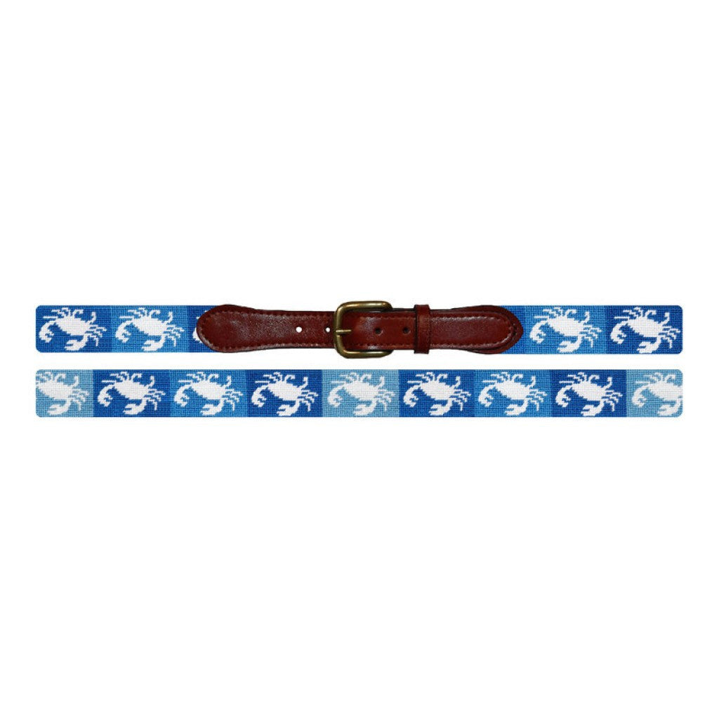 Patchwork Crab Needlepoint Belt in Blue   