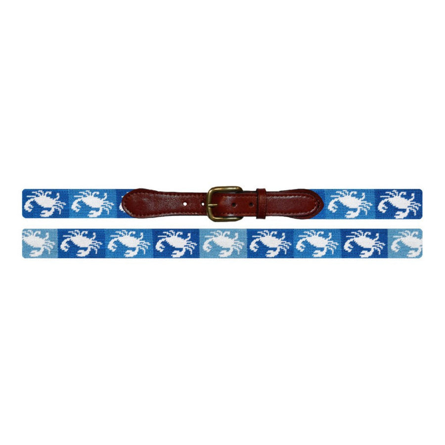 Patchwork Crab Needlepoint Belt in Blue   
