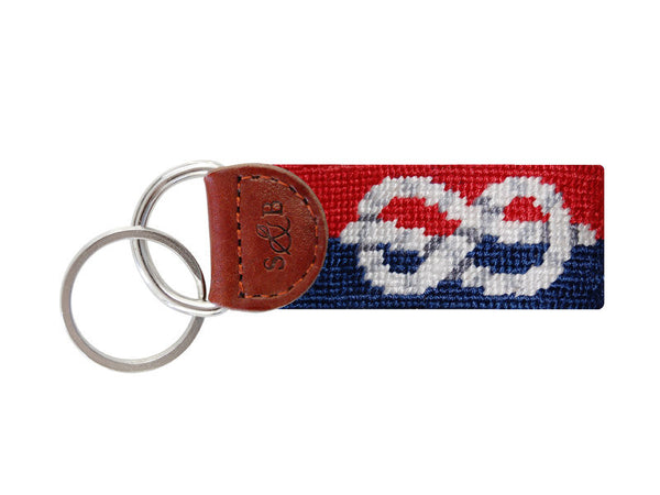 Nautical Knot Needlepoint Key Fob in Red & Navy  
