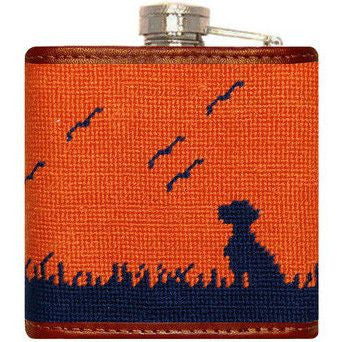 Bird Hunter Needlepoint Flask in Orange   