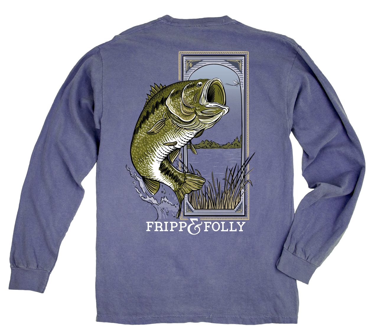 Large Mouth Bass Long Sleeve Tee in Blue Jean by Fripp & Folly 