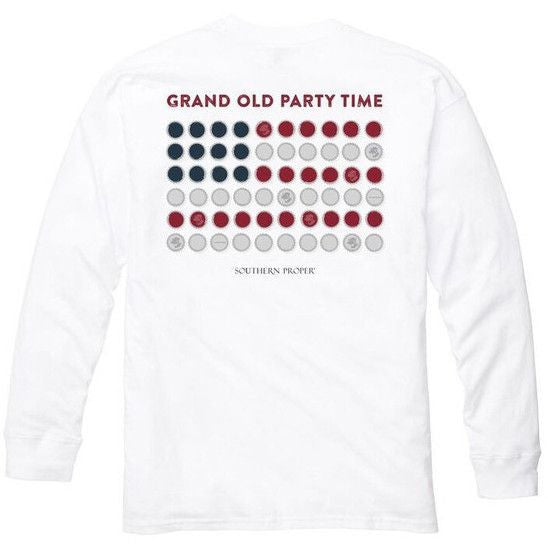 Grand Old Party Time Bottle Cap Flag Long Sleeve Tee in White   - 1