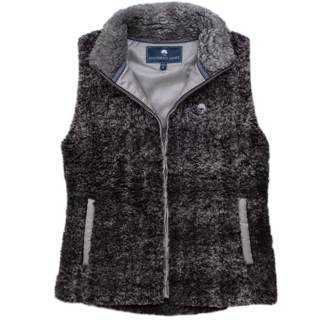 <b>PRE-ORDER</b> Heathered Zip Sherpa Vest in Phantom . 