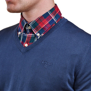 Lightweight V Neck Jumper in Navy by Barbour  - 2