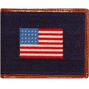 American Flag Needlepoint Wallet in Navy   