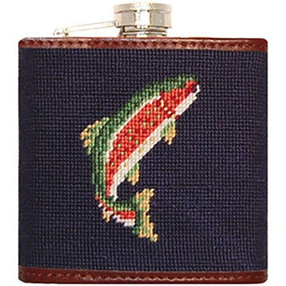 Trout and Fly Needlepoint Flask  