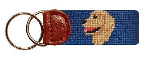Golden Retriever Head Needlepoint Key Fob in Blue  