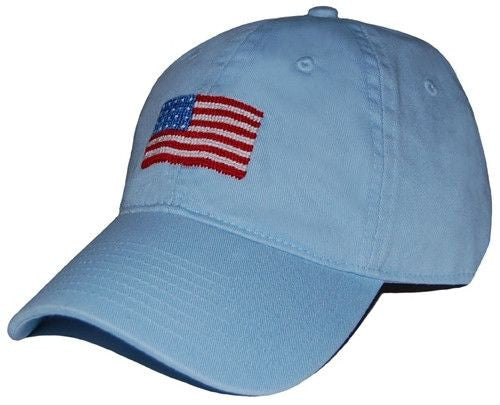 American Flag Needlepoint Hat in Sky Blue  