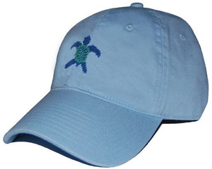 Sea Turtle Needlepoint Hat in Sky Blue  