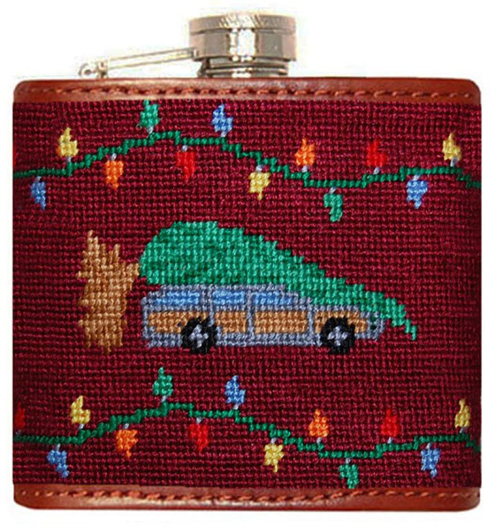 Christmas Vacation Needlepoint Flask in Maroon  