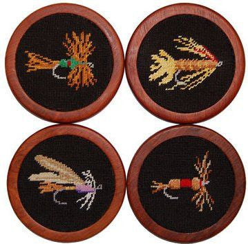 Fishing Flies Needlepoint Coasters  