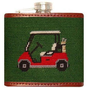 Golf Cart Needlepoint Flask in Hunter Green  