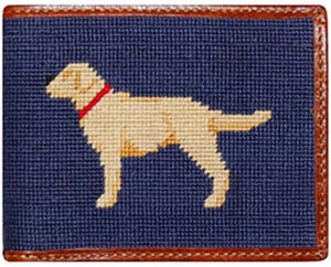 Yellow Lab Needlepoint Wallet in Blue   