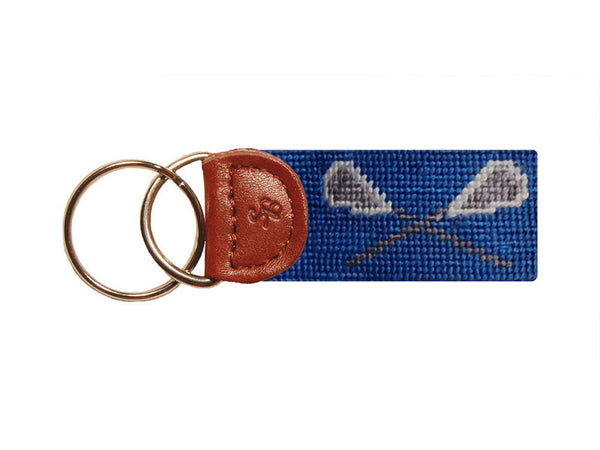 Lacrosse Sticks Needlepoint Key Fob in Royal Blue  