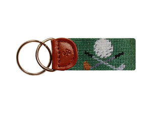 Golf Clubs Needlepoint Key Fob in Mint Green  