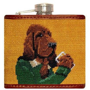 Booze Hound Needlepoint Flask in Tan  