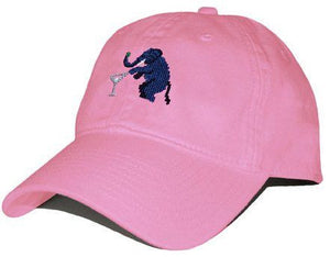 Elephant Martini Needlepoint Hat in Pink  
