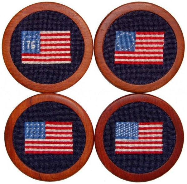 American Flag Needlepoint Coasters in Navy   