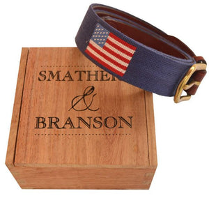 American Flag Needlepoint Belt in Navy   