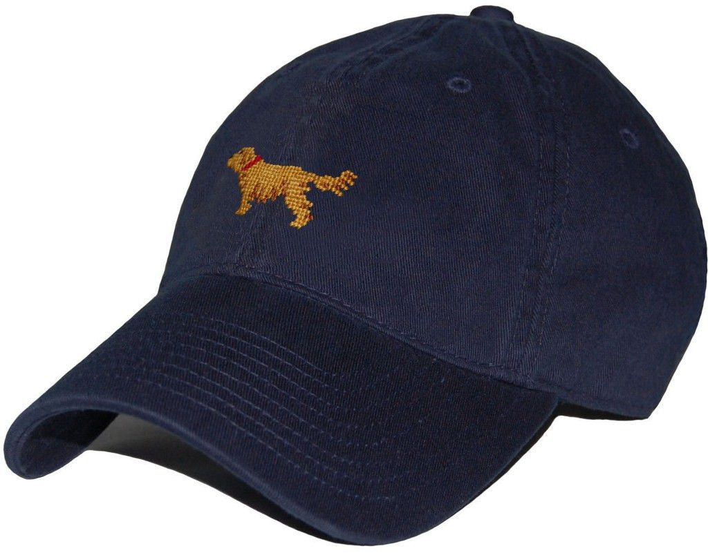 Golden Retriever Needlepoint Hat in Navy  