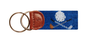 Golf Clubs Needlepoint Key Fob in Blue  