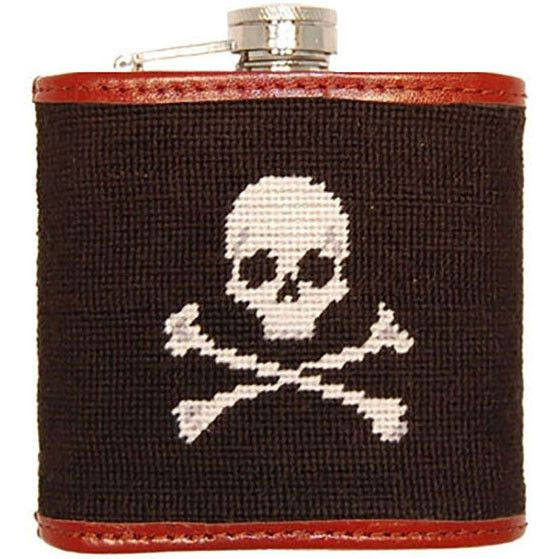 Jolly Roger Needlepoint Flask in Black  