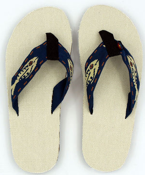 Natural Hemp Top Single Layer Arch Sandal with Navy Gold Fish Strap by Rainbow Sandals  - 1