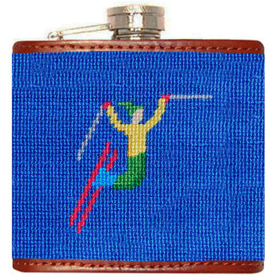 Ski Tricks Needlepoint Flask in Cobalt