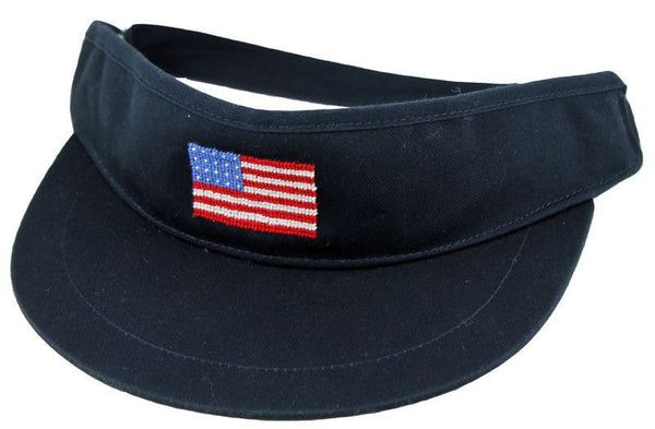 American Flag Needlepoint Golf Visor in Navy  