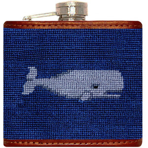 Whale Needlepoint Flask in Navy  
